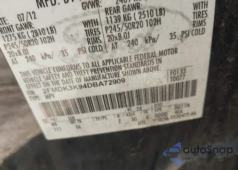 2013 Ford Edge Limited из США, поврежденный, VIN 2FMDK3K94DBA72909